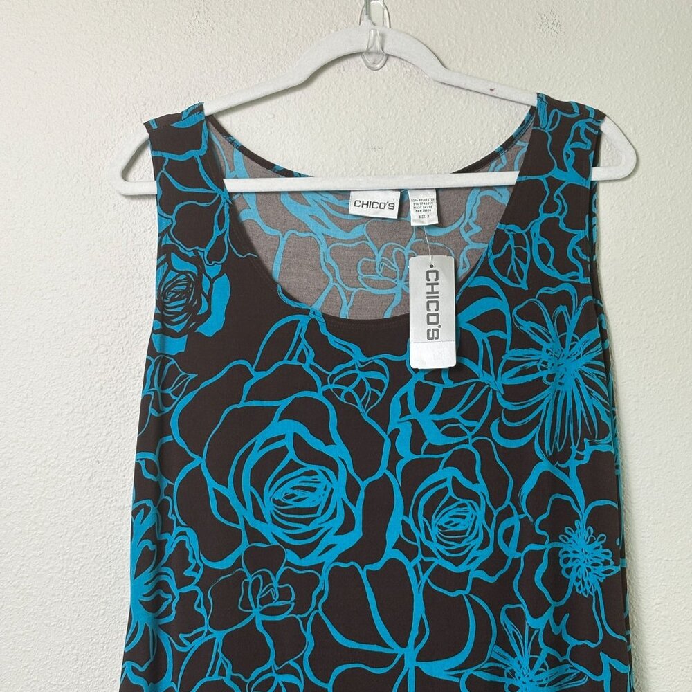 Chicos Dried Fleur Bliss Basque Dress Womens 2 US L Brown Teal Sleeveless NWT - Picture 2 of 9